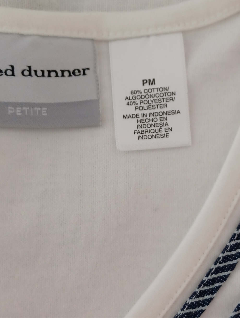 Alfred Dunner Petite White V- Neck Top With Blue Embroidery & Studs- Size MP - Picture 6 of 7
